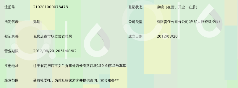 大连东方假日国际旅行社有限公司瓦房店营业部