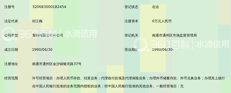 中国工商银行股份有限公司南通通州开发区支行