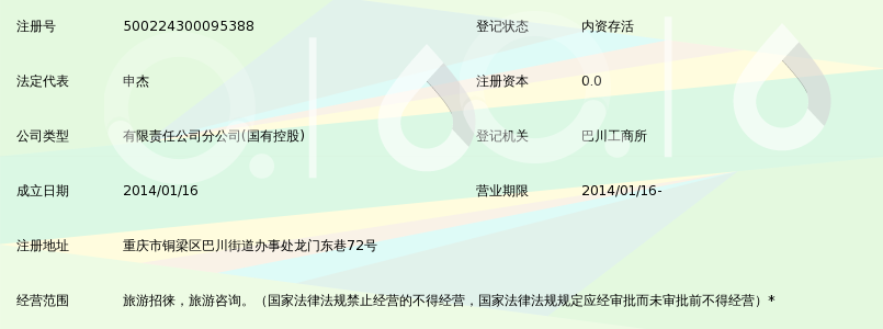 重庆中国青年旅行社有限公司铜梁营业部