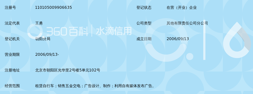 北京贝科蓝图公共单车租赁服务有限公司朝阳分