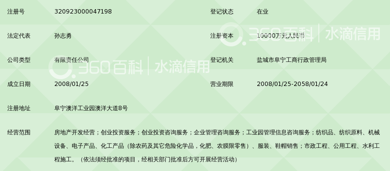 阜宁澳洋工业园投资有限责任公司