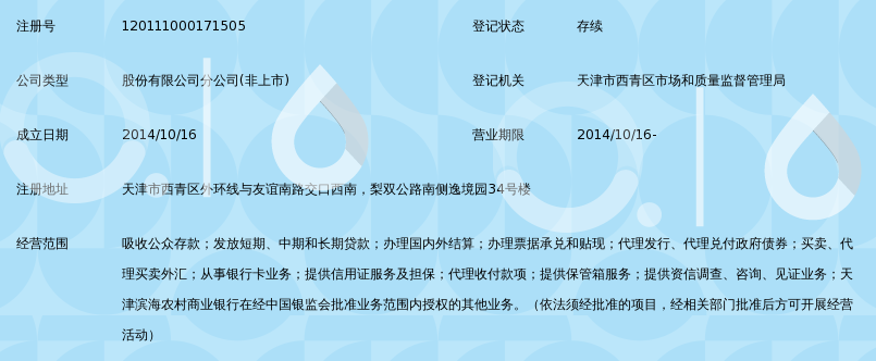 天津滨海农村商业银行股份有限公司西青开发区