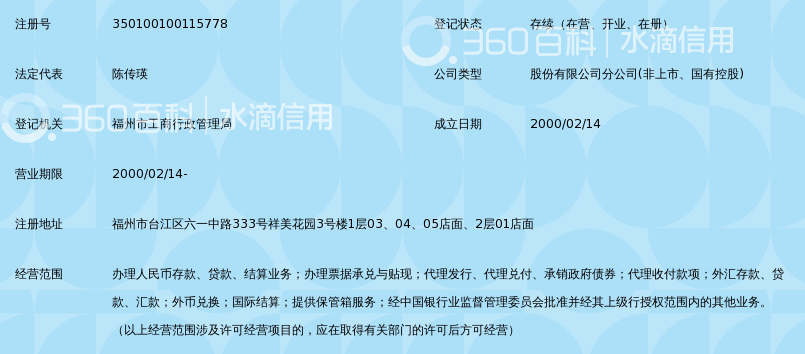 福建海峡银行股份有限公司福州六一支行_360