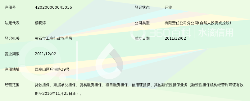武汉承诚投资担保有限公司黄石分公司_360百科