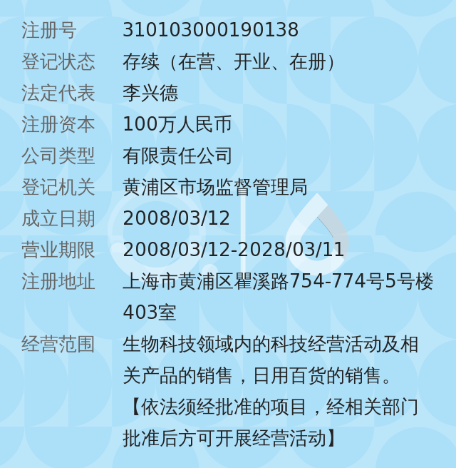 範圍包括生物科技領域內的科技經營活動及相關產品的銷售,日用百貨的