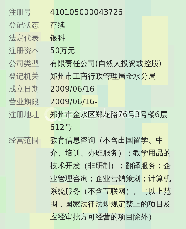 经营范围包括教育信息咨询(不含出国留学,中介,培训,办班服务)等